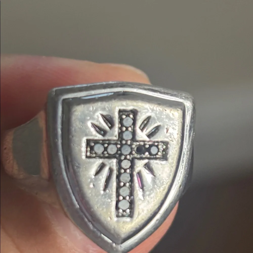 Silver 925 Shield Ring with Black Stone Cross crusades shield of faith medieval